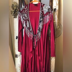 BKE custom beaded full length cardigan women’s small flashy red unique
